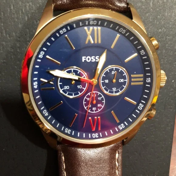FOSSIL BQ2095 FLYNN GOLD BLUE BROWN LEATHER CHRONOGRAPHMEN WATCH